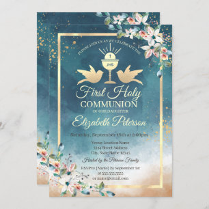 Elegant Chalice Floral First Holy Communion Invitation