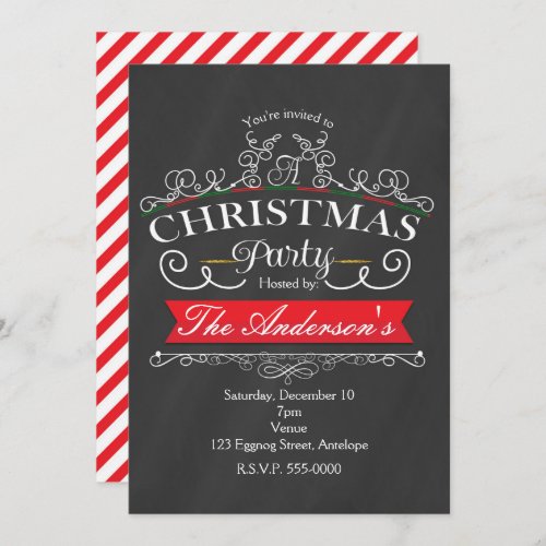 Elegant Chalk Christmas  Holiday Party Invitations