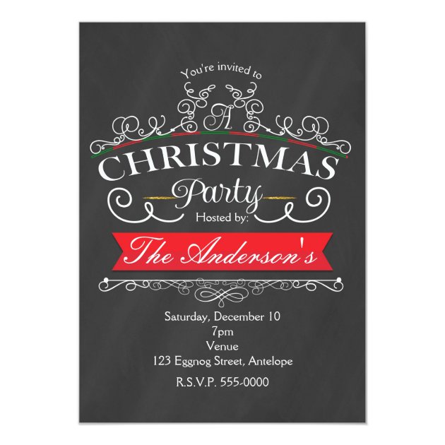 Elegant Chalk Christmas  Holiday Party Invitations