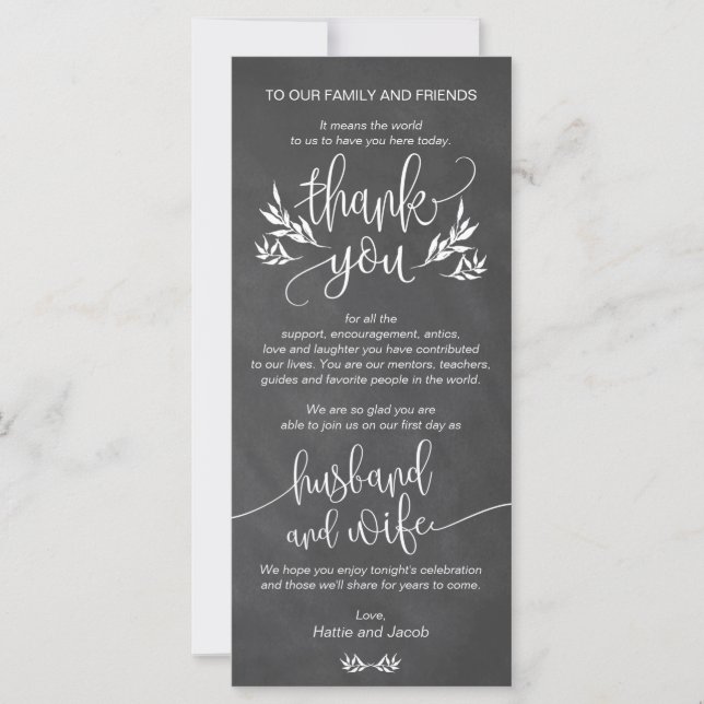 Elegant Chalk Floral Thank You Place Setting Card (Front)