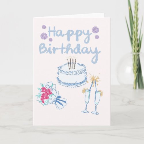 Elegant Chalk Style Birthday Cake Card - Flower Bo