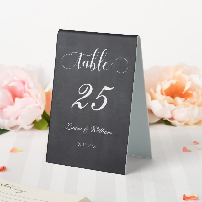 Elegant Chalkboard Calligraphy Script Table Number Tent (In SItu (Wedding))