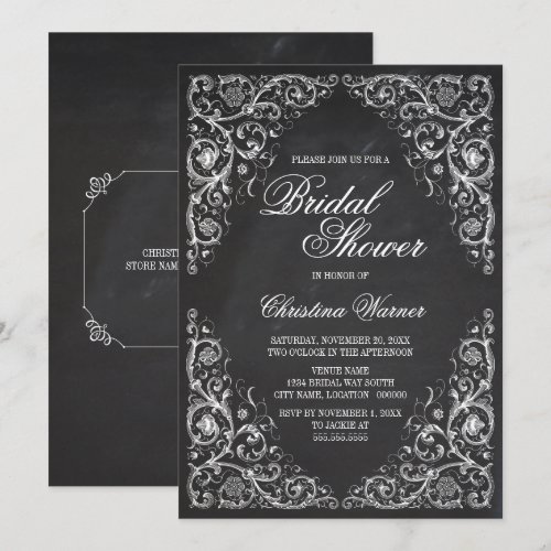 Elegant Chalkboard Corner Flourish Bridal Shower Personalized Announcement