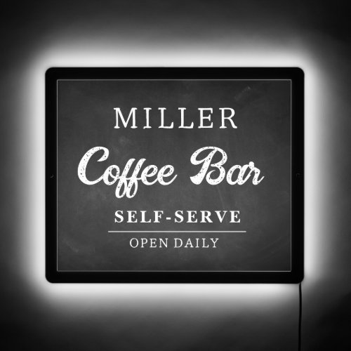 Elegant Chalkboard Family Name Coffee Bar LED Sign