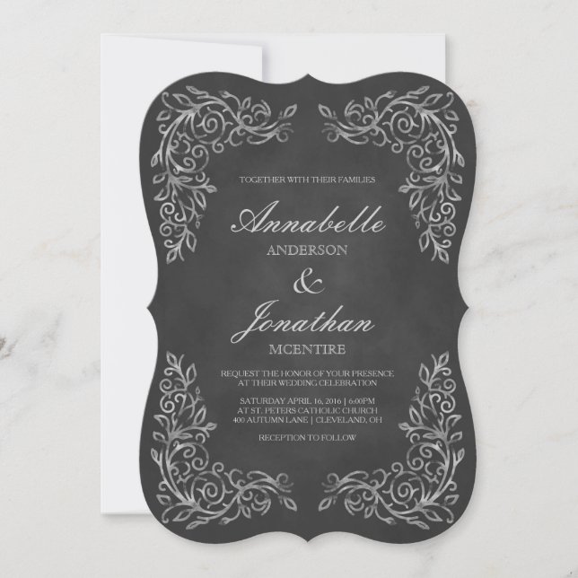 Elegant Chalkboard Filigree Wedding Invitation (Front)