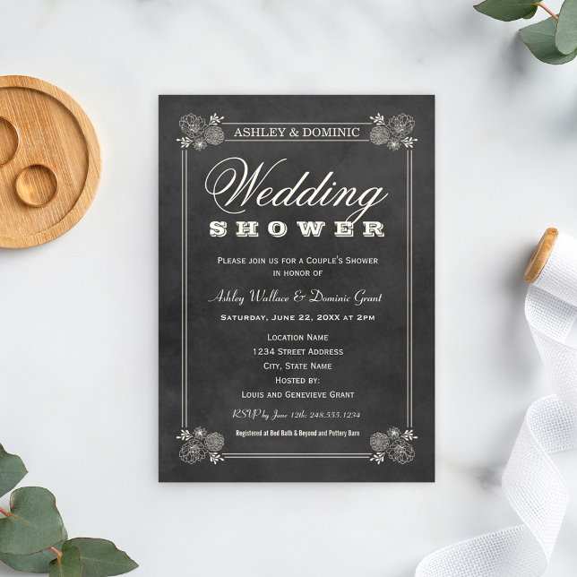 Elegant Chalkboard Floral Couples Wedding Shower Invitation (Creator Uploaded)