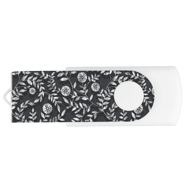 Elegant Chalkboard Floral Pattern Flash Drive (Back)