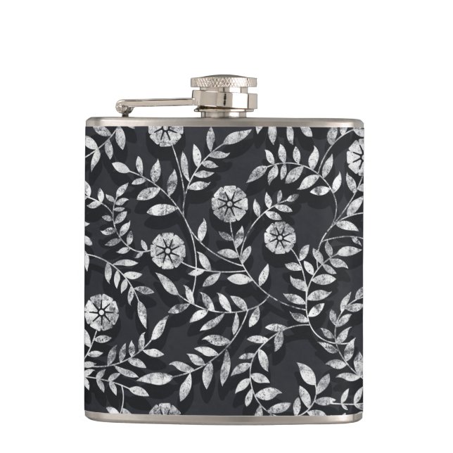Elegant Chalkboard Floral Pattern Flask (Front)