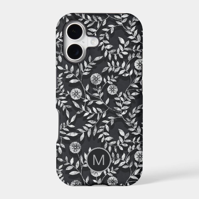 Elegant Chalkboard Floral Pattern Monogram Case-Mate iPhone Case (Back)