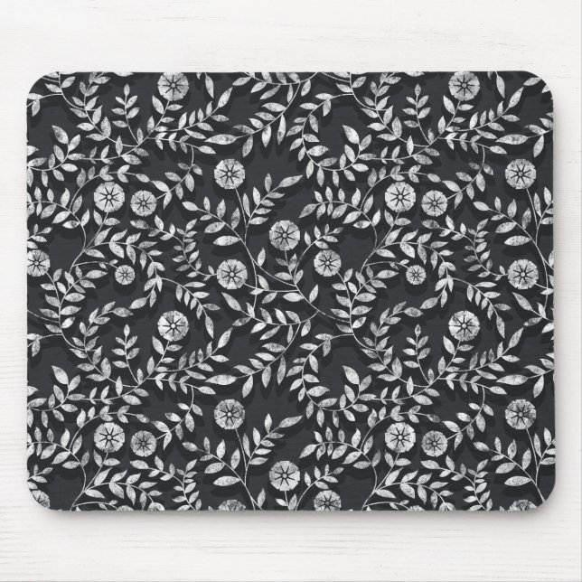 Elegant Chalkboard Floral Pattern Mouse Pad (Front)