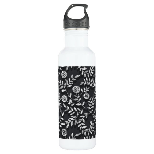 Elegant Chalkboard Floral Pattern Stainless Steel Water Bottle (Front)
