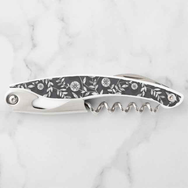 Elegant Chalkboard Floral Pattern Waiter's Corkscrew (Front)