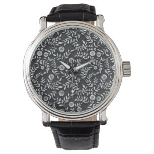 Elegant Chalkboard Floral Pattern Watch