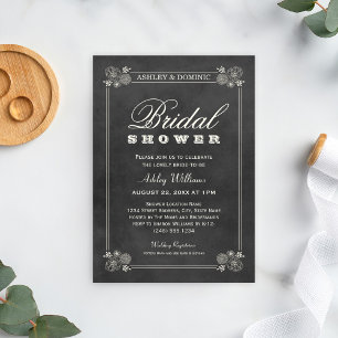 Elegant Chalkboard Floral Wedding Bridal Shower Invitation