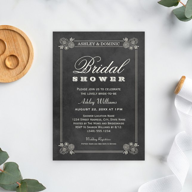 Elegant Chalkboard Floral Wedding Bridal Shower Invitation (Creator Uploaded)