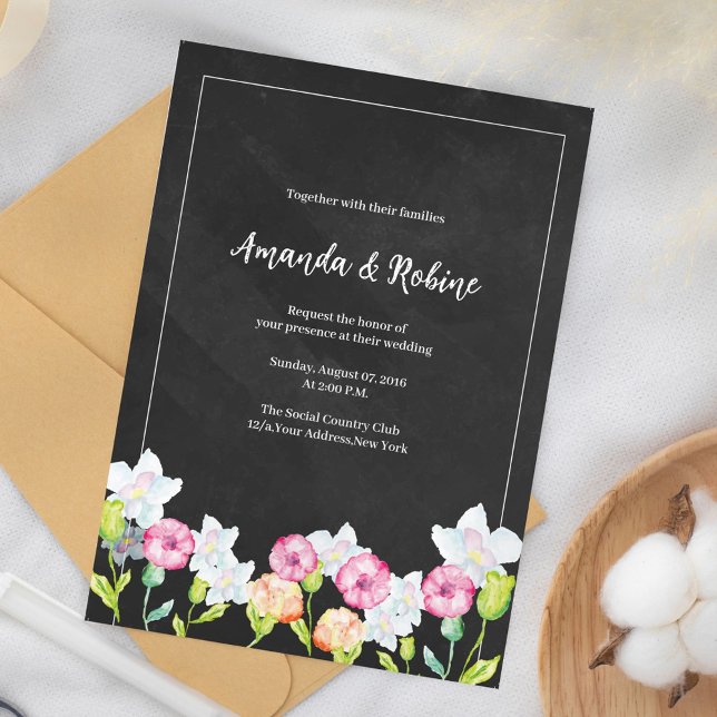 Elegant Chalkboard Floral Wedding Invitation (Creator Uploaded)