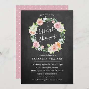 Elegant Chalkboard Floral Wreath Bridal Shower Invitation by Invitation_Republic at Zazzle