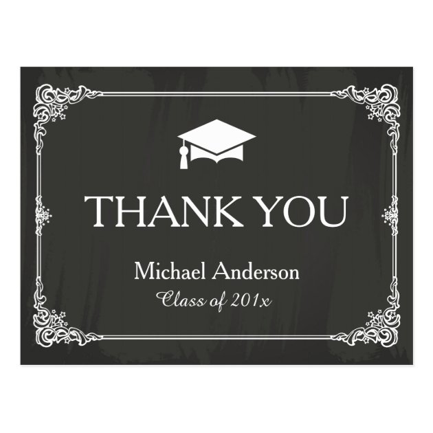 Elegant Chalkboard Grad Cap Graduation Thank You Postcard