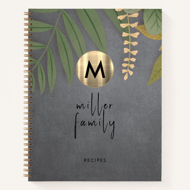 Elegant Chalkboard Greenery Family Recipe Book (Front)