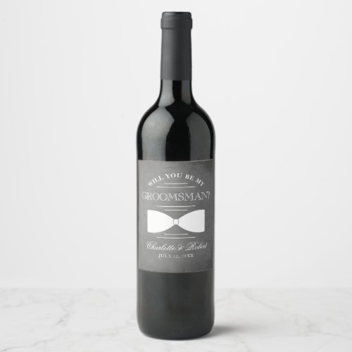 Elegant Chalkboard Groomsman Bow Tie Wine Label