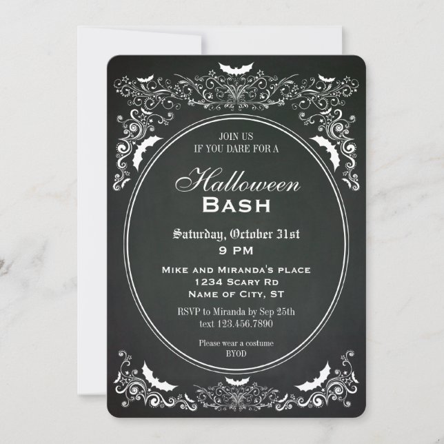 Elegant Chalkboard Halloween Invitation (Front)