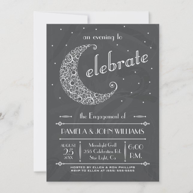 Elegant Chalkboard Moon Celebration Invitation (Front)