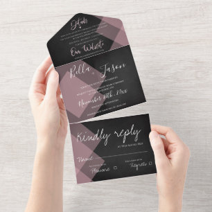 Elegant Chalkboard Pastel Monogram Wedding All In One Invitation