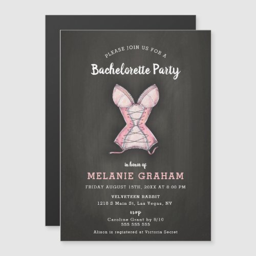 Elegant Chalkboard Pink Corset Bachelorette Party Magnetic Invitation