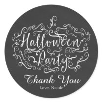 Elegant Chalkboard Pumpkin Halloween Party Classic Round Sticker