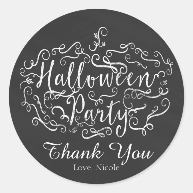 Elegant Chalkboard Pumpkin Halloween Party Classic Round Sticker (Front)