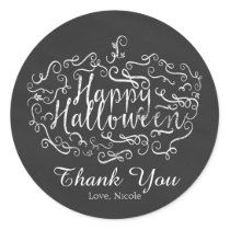 Elegant Chalkboard Pumpkin Happy Halloween Classic Round Sticker
