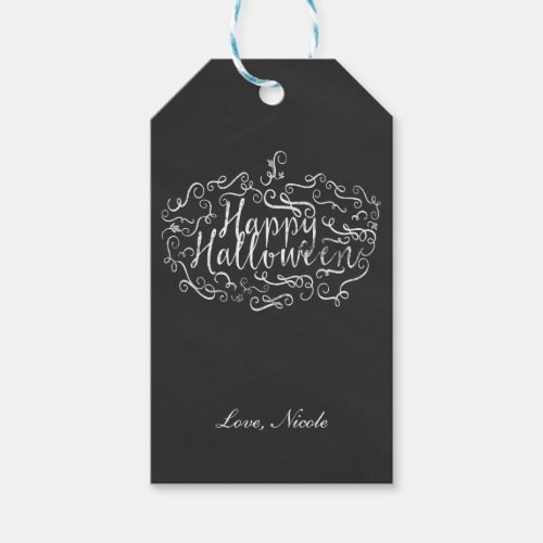 Elegant Chalkboard Pumpkin Happy Halloween Party Gift Tags