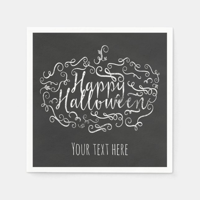 Elegant Chalkboard Pumpkin Happy Halloween Party Napkins (Front)