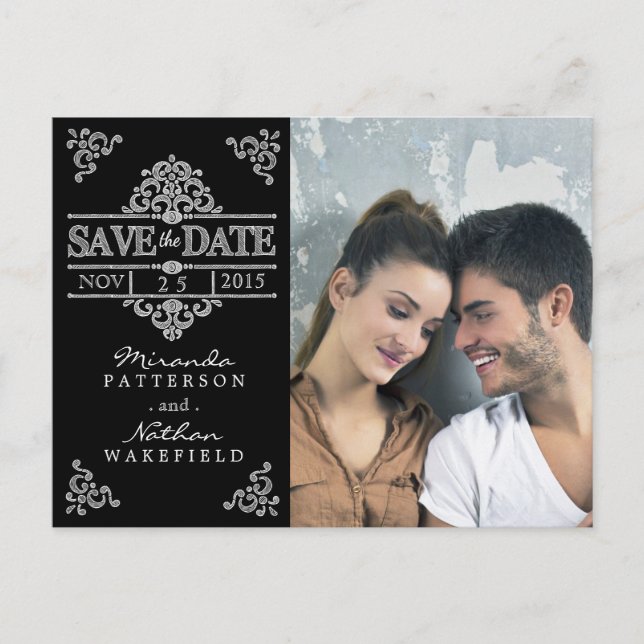 Elegant Chalkboard Save the Date Photo Postcard (Front)
