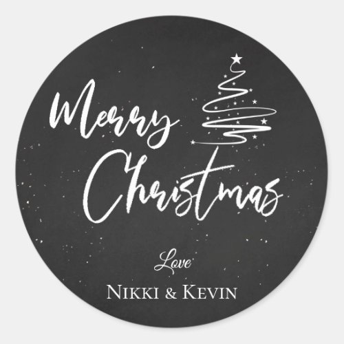 Elegant Chalkboard Script Merry Christmas Tree Classic Round Sticker