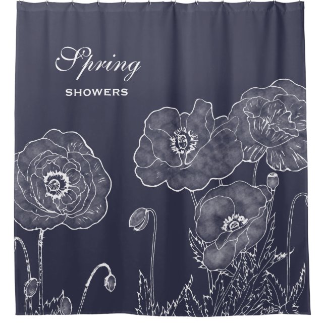 Elegant Chalkboard Spring Floral Custom Color Shower Curtain (Front)