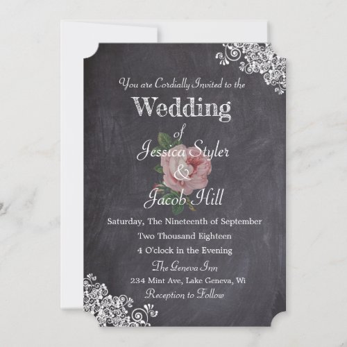 Elegant Chalkboard Style Vintage Rose Wedding Invitation