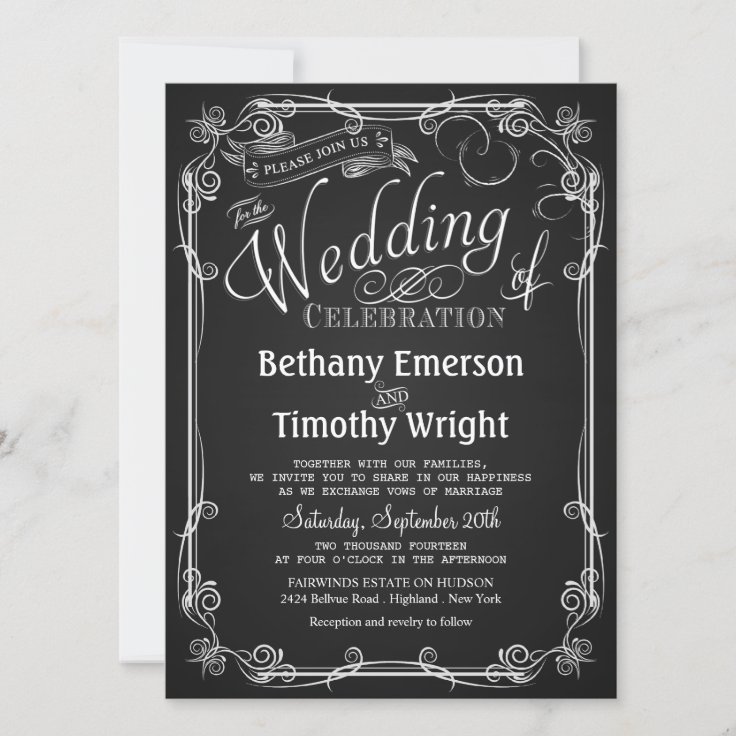 Elegant Chalkboard Wedding Invitation Zazzle 6692