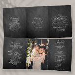 Elegant Chalkboard Wedding Tri-Fold Program<br><div class="desc">These beautiful programs are perfect for anyone getting married this year. The design features elegant white wording on a chalkboard style background, very trendy but with a timeless feel. The template wording is easy to personalise and there is also space to include your favourite photo. If you would like to...</div>