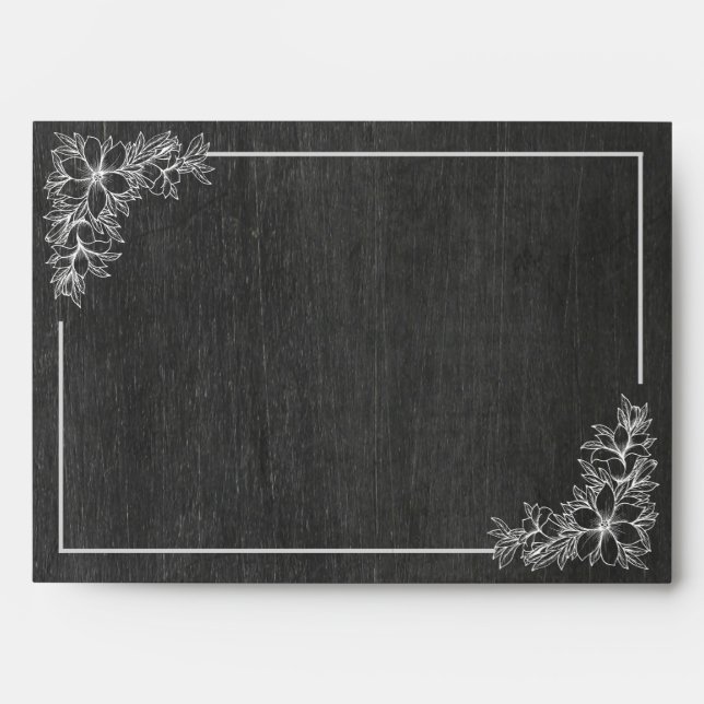 Elegant Chalkboard White Floral Frame Wedding Envelope (Front)