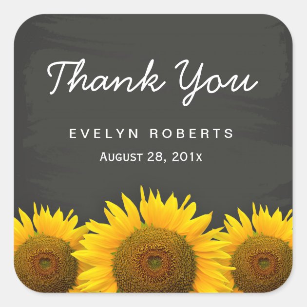 Elegant Chalkboard Yellow Sunflowers Thank You Square Sticker