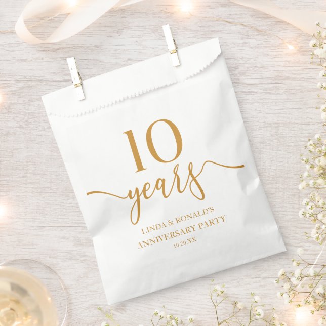 Elegant Champagne 10th Wedding Anniversary Favor Bag (Clipped)