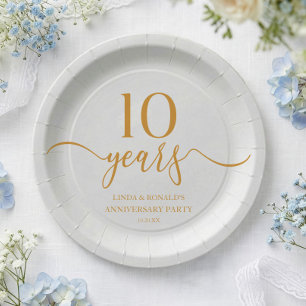 Elegant Champagne 10th Wedding Anniversary Paper Plates