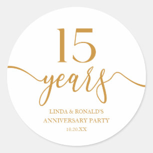 Elegant Champagne 15th Wedding Anniversary Classic Round Sticker