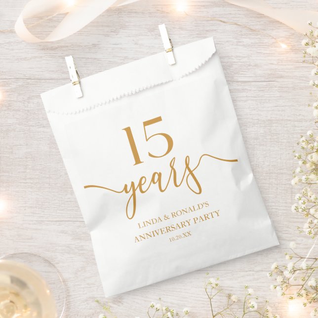 Elegant Champagne 15th Wedding Anniversary Favor Bag (Clipped)