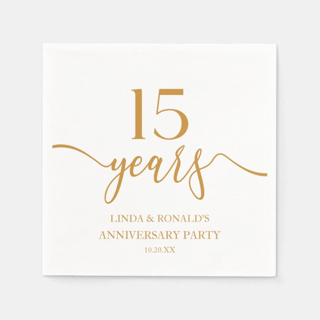 Elegant Champagne 15th Wedding Anniversary Napkins (Front)