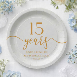 Elegant Champagne 15th Wedding Anniversary Paper Plates