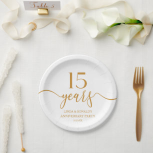Elegant Champagne 15th Wedding Anniversary Paper Plates