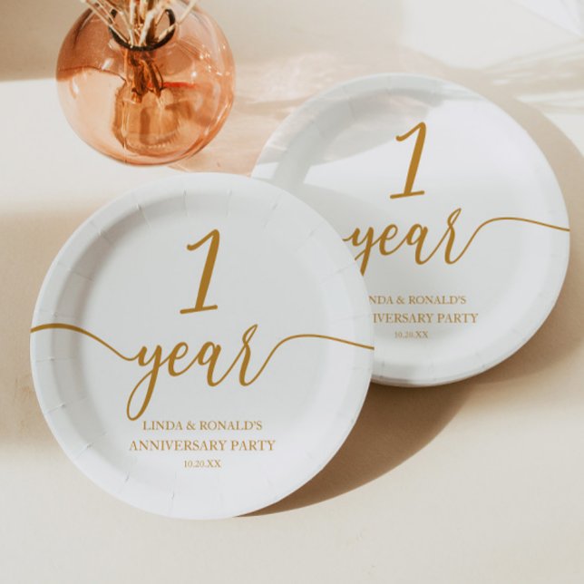 Elegant Champagne 1st Wedding Anniversary Paper Plates (Creator Uploaded)