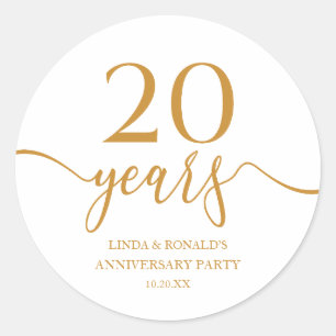 Elegant Champagne 20th Wedding Anniversary Classic Round Sticker